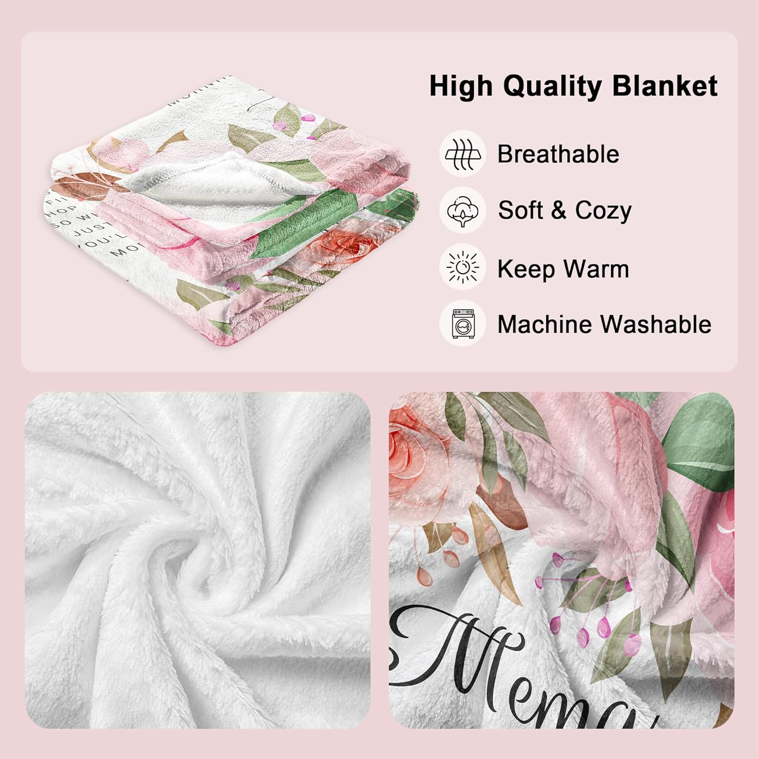 Mema Gifts, Gifts for Mema, Mema's Birthday Gift, Mema's Gift from Grandchildren, Best Ever Memas Gifts for Grandma on Retirement Throw Blanket 60x50 Inch - Image 6