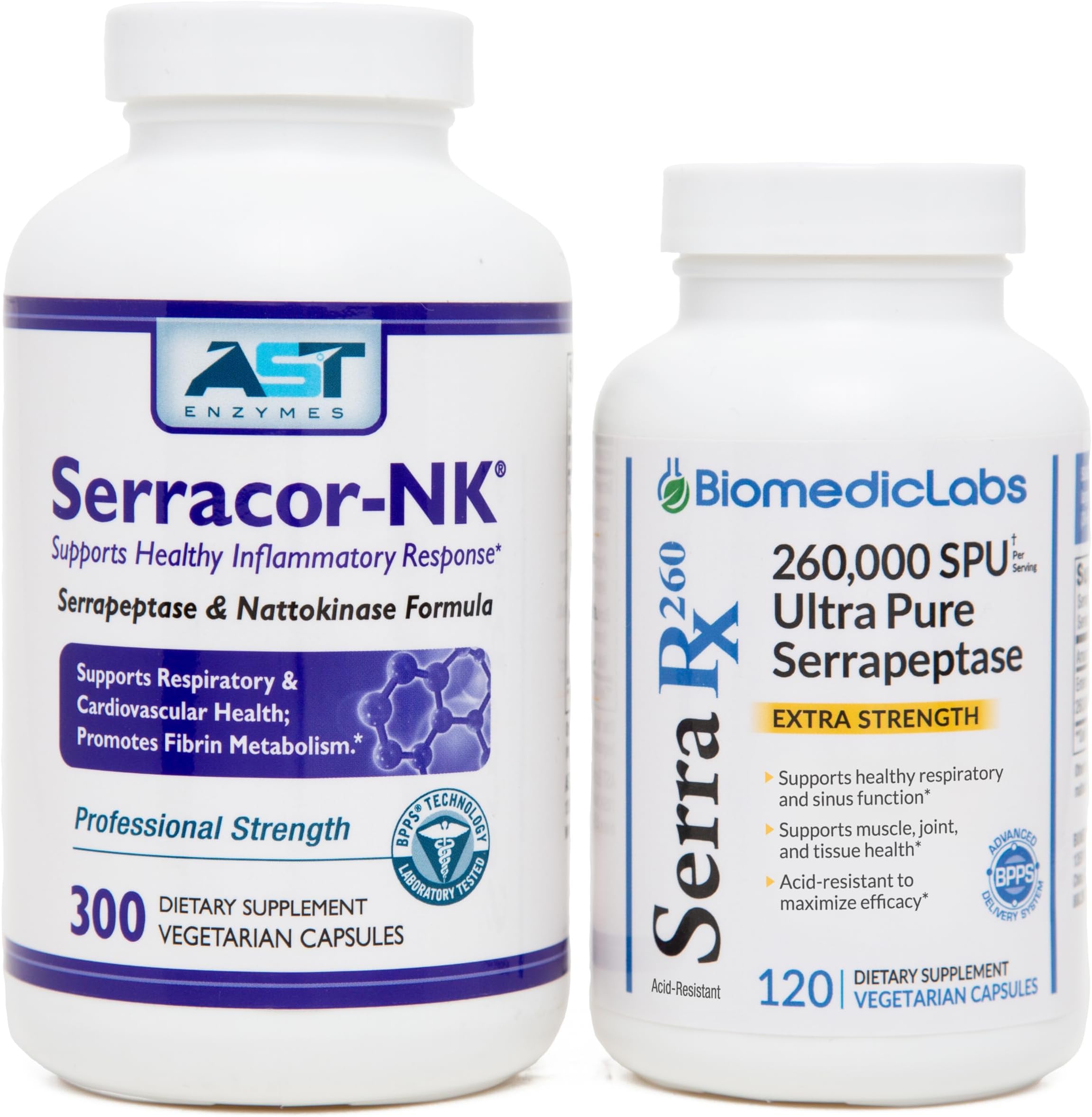 Serracor-NK (300) & Serra-RX 260,000 SU (120)- Scar Tissue Bundle - Acid-Resistant Serrapeptase Proteolytic Systemic Enzyme