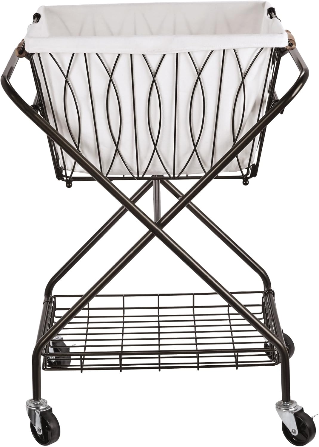 Artesa Verona Collapsible Metal Laundry Cart with Removable Basket & Canvas Bag, 20.5" L x 16.2" W x 13" H, Antique Black