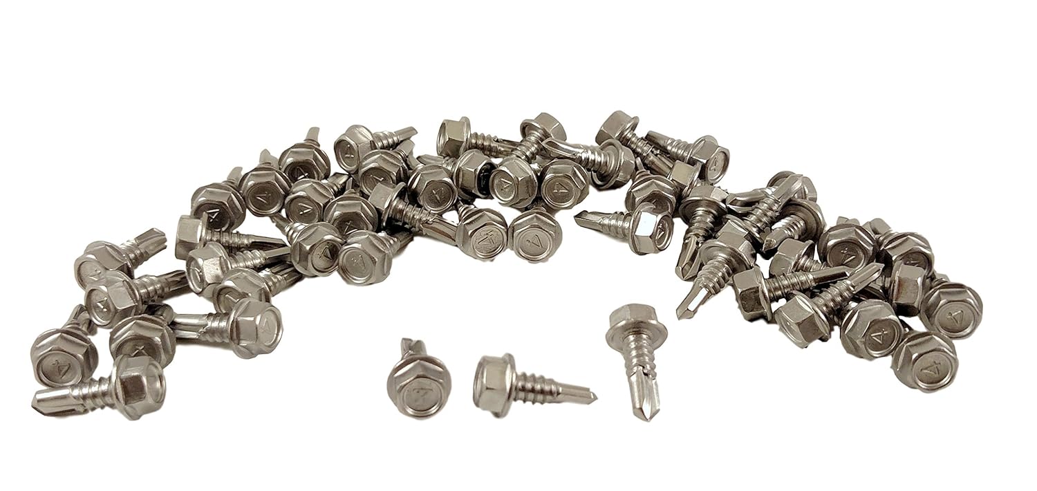 Stainless #14 x 2 Hex Washer Head Self Drilling Sheet Metal Tek Screws with Drill Point, (3/4" to 2-1/2" Lengths in Listing) 50 Pieces (#14 x 2 inch)