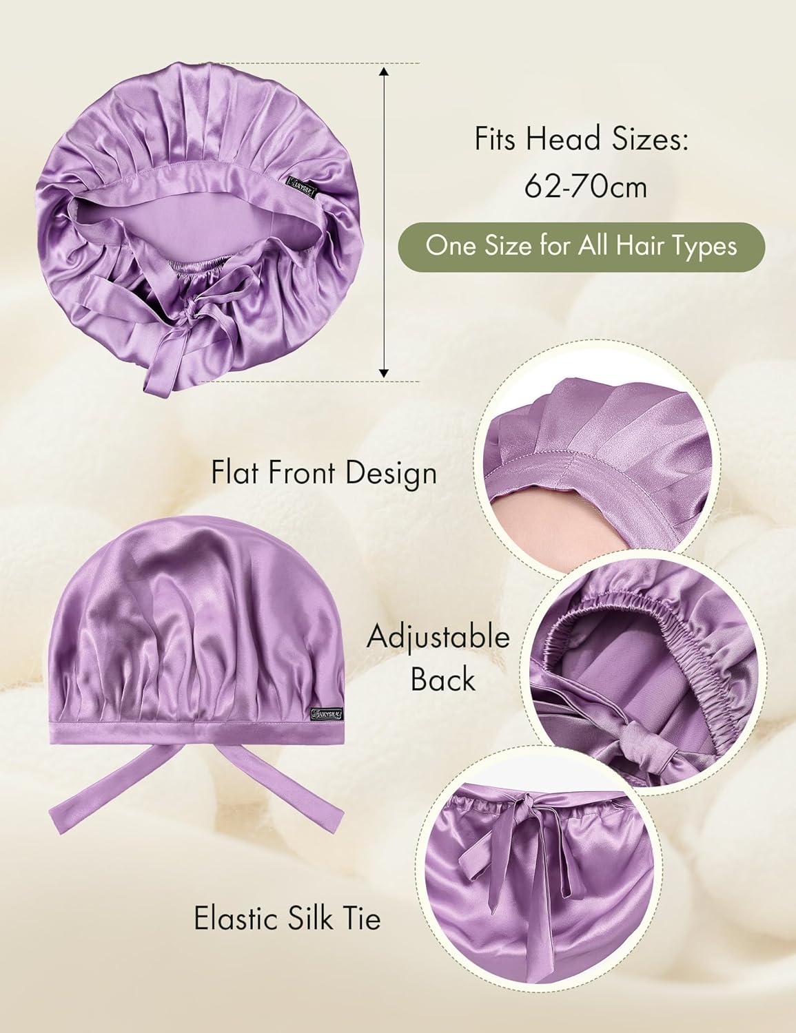 LilySilk 100% Mulberry Silk Bonnet Flat Front Silk Night Sleep Cap Adjustable Hair Wrap for Sleeping, Avocado Green