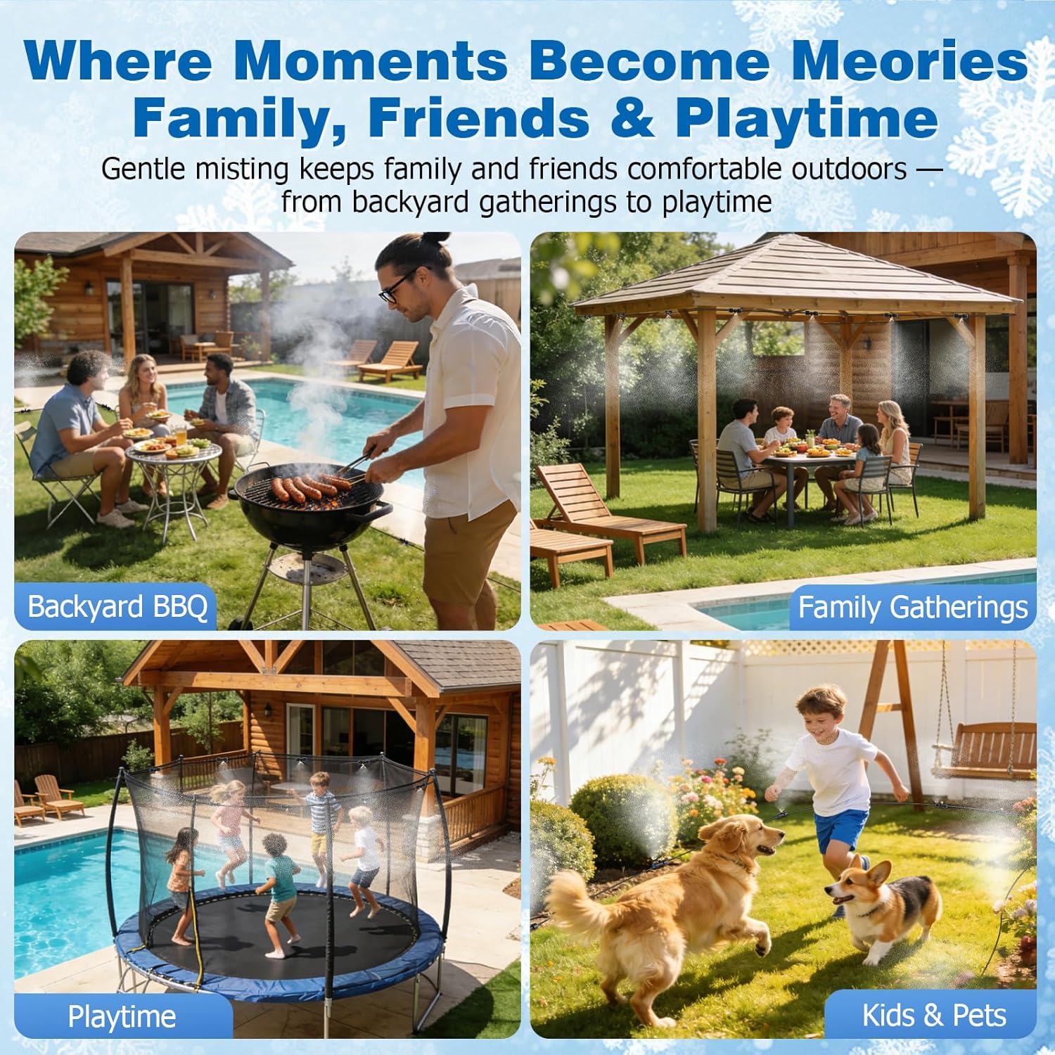 Mellbree Misters for Outside Patio 60FT/18M, Pre-Assembled Misting Cooling System with 19 Brass Nozzles & 3/4" Adapter, Outdoor Mister for Garden, Backyard, Pool, Greenhouse, Play Area, Trampoline