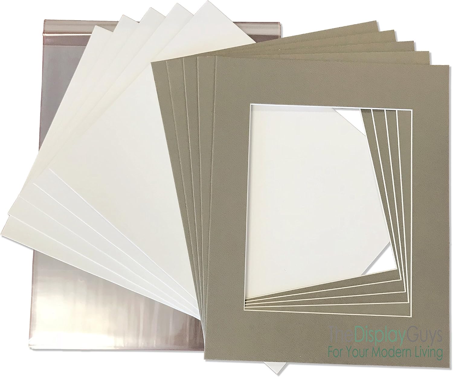 The Display Guys 16x20 Pack of 25 Textured Gray Picture Photo Matting Mat Boards + Backing Boards + Clear Plastic Bags Complete Set