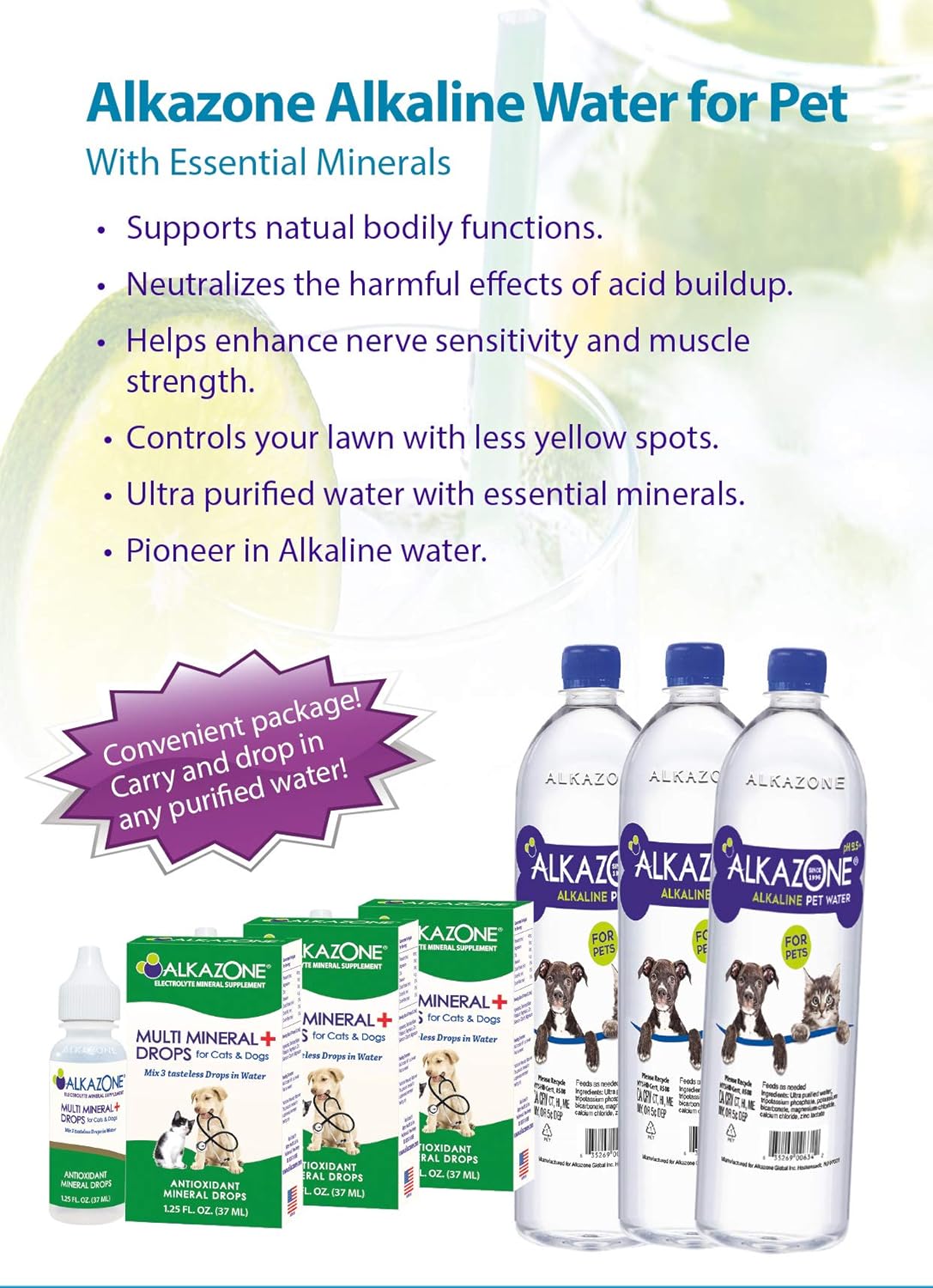 Alkazone Alkaline Multi Mineral Drops for Cats and Dogs | Mineral Rich Alkaline Drops | Tasteless & Flavorless | 1 Pack Yields 10 Gallons | Serving Size 3 Drops | 120 Serving (1 Pack) (2 Pack)