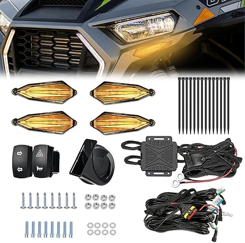 Akizbeir UTV Turn Signal Kit with Plug-and-Play Pre-Wired Harness, 110dB Horn, R