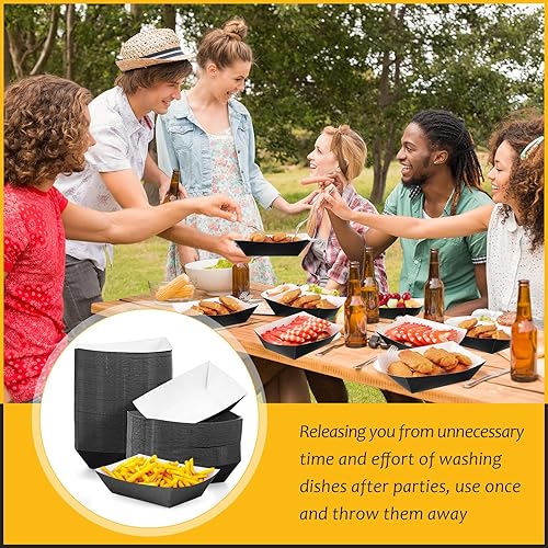 Miniatura 4 de Yinkin 100 bandejas de papel para alimentos, botes, bandejas desechables para nachos de 1 libra, bote de papel kraft para tacos, concesión,