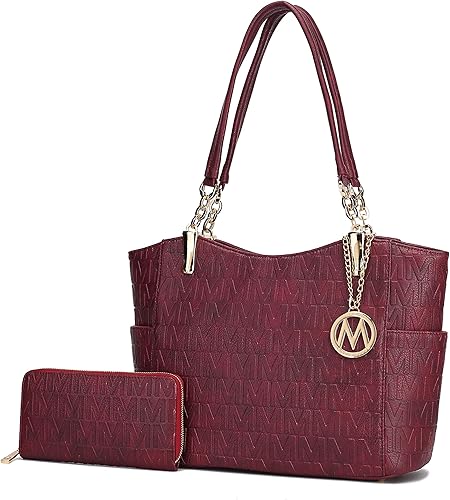 MKF - Juego de bolso de hombro para mujer y monedero bolso de mano de piel sintética - Elegante cartera de bolsillo con asa superior