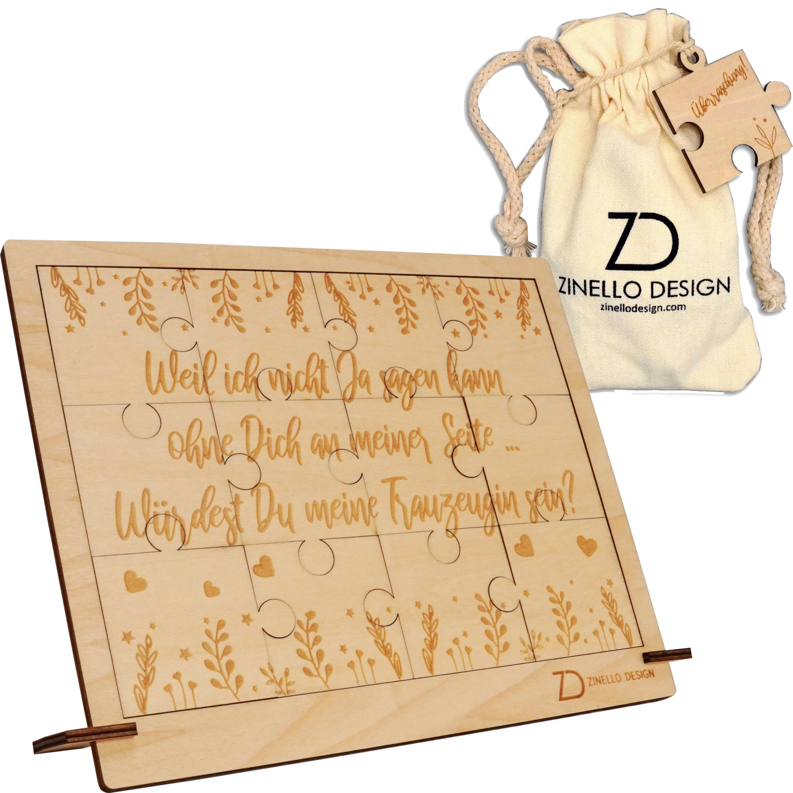 ZINELLO DESIGN - Wooden puzzle Willst du Meine Trauzeuin Sein, personal gift idea for witness, unusual announcement for bachelorette party (with frame)