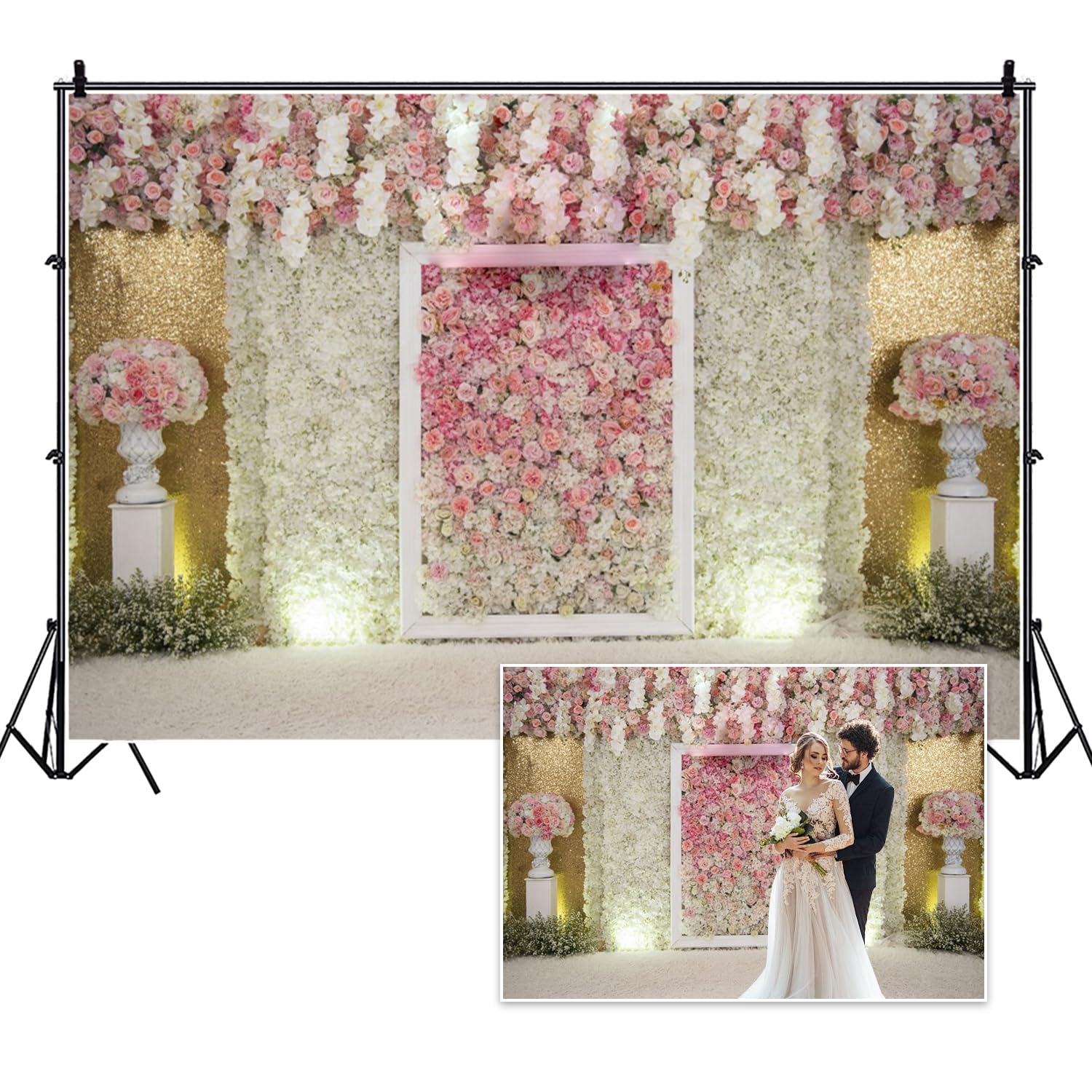 Vie Savaran 10x8ft Mothers Day Backdrop for Photography Pink White Flower Wall Background Spring Floral Wedding Banner for Valentines Day Bridal