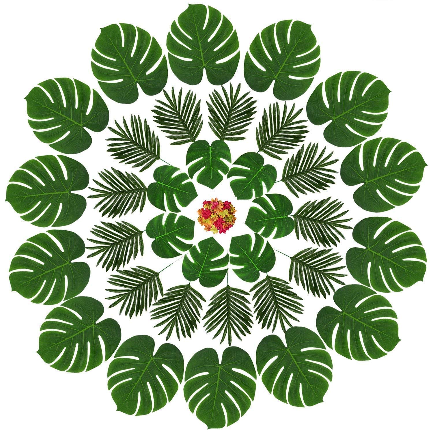 NeatoTek 148 Pcs Artificial Plant Tropical Palm Monstera Leaves Simulation Leaf for Hawaiian Luau Party Jungle Beach Theme Home Kitchen Birthday Party Decor with Different Sizes