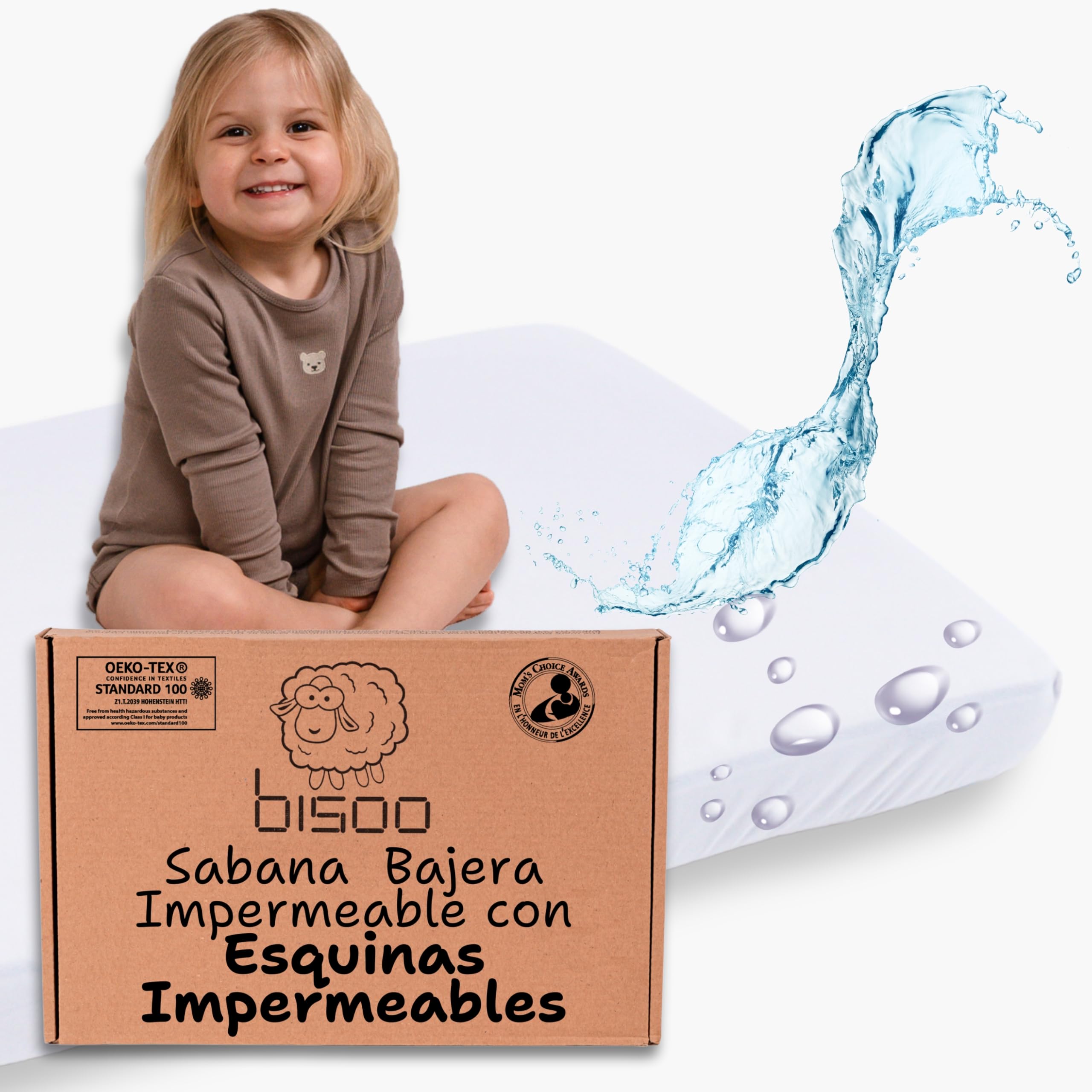 Bisoo Sábana Mágica para Cuna Bebe 60x125. Bajera de algodón Jersey Totalmente Impermeable y Transpirable. Ahórrate Comprar el Protector de Cuna aparte. Bordes generosos, Ajuste fácil (Blanco 125x60)