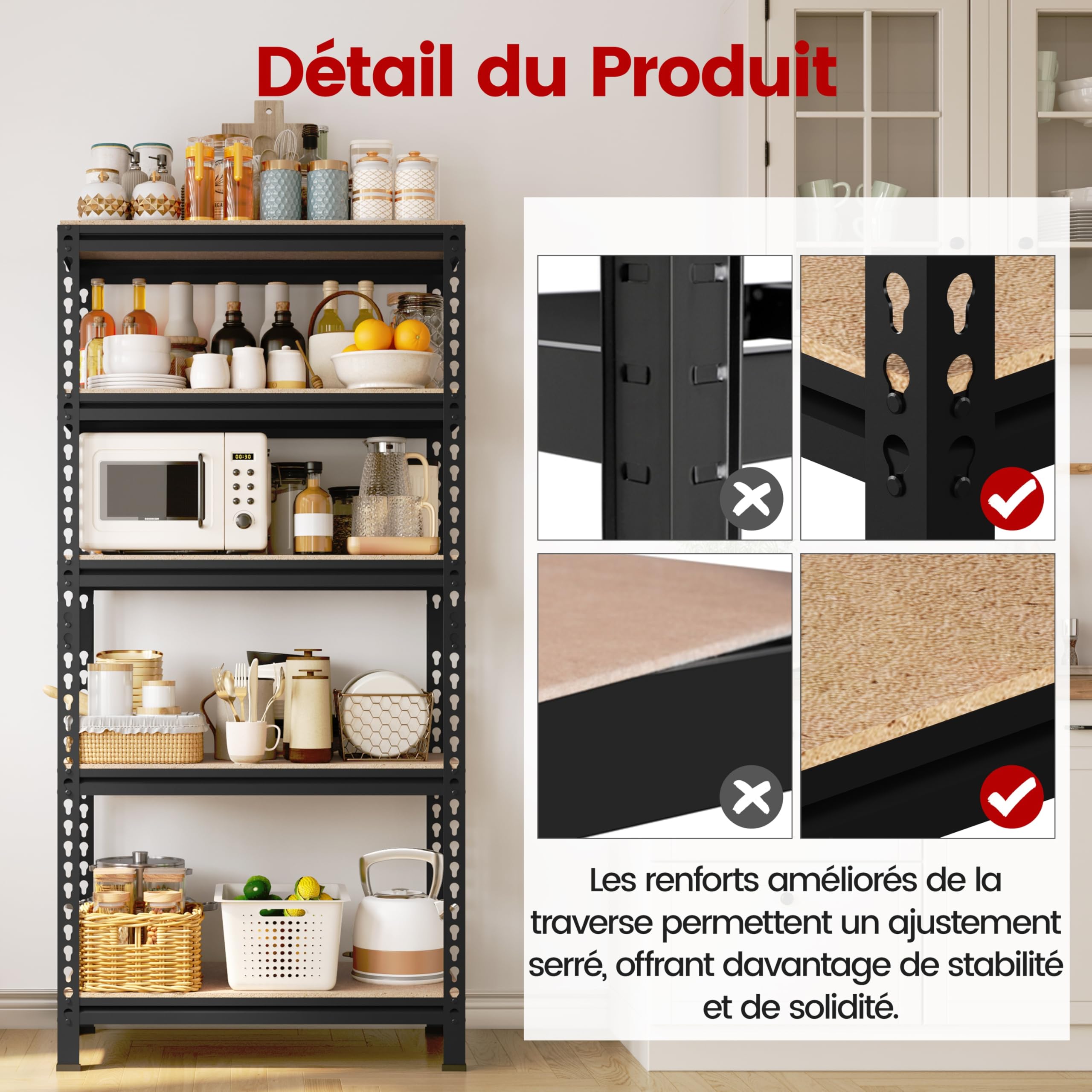 Yaheetech Lot de 2 Étagères de Rangement 150 x 70 x 30 cm sans Boulons Noir | Tablettes Réglables, Charge Lourde 150 kg par Niveau, Étagère Metallique Atelier/Garage/Cuisine
