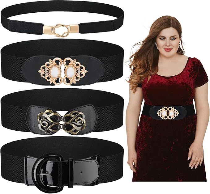 Xtinmee 4 Pcs Plus Size Waist Belts for Women for Dresses Wide Buckle