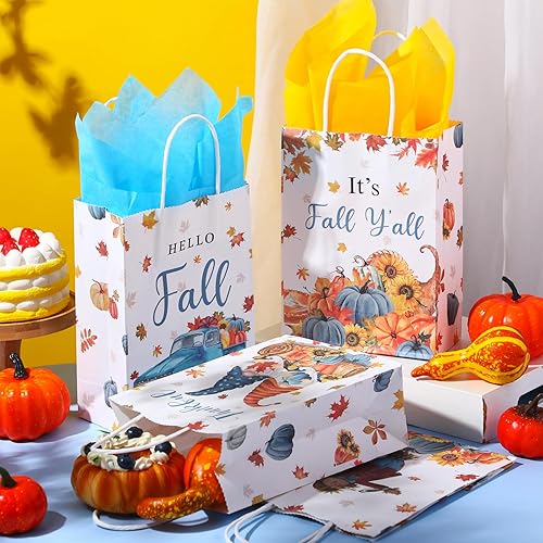 Miniatura 4 de Funrous Juego de 32 bolsas de regalo de Acción de Gracias con pañuelos, bolsa de calabaza de otoño con asas, bolsas de regalo de otoño para cosecha