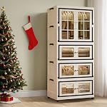 SunSettler Folding Storage Cabinet, Plastic Storage Bins with Lid, Stackable Cabinet with Wheels, Stackable Closet Organizers (2+1 Transparent)