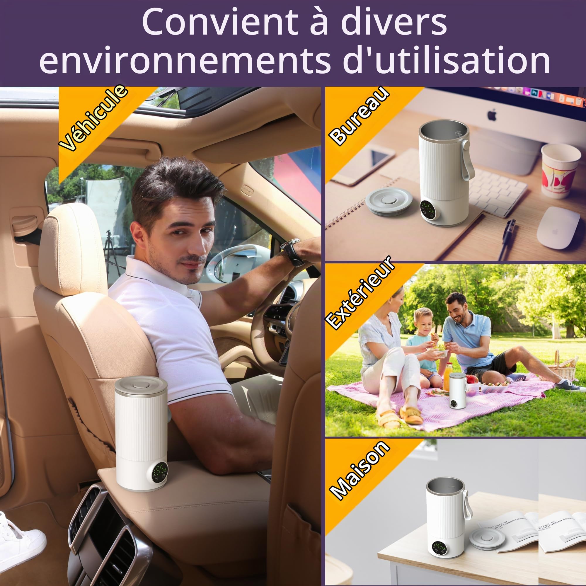 Bewinner Bouilloire électrique de Voyage 400 Ml – Mini Bouilloire Portable, Mini Bouilloire sans Fil 6000 MAh Rechargeable avec 4 Vitesses, Chaudière à Eau Chaude de Voyage en Acier