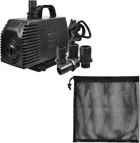 Simple Deluxe Bomba de agua sumergible 1056GPH 5 boquillas roscadas y red de barrera de 17 x 17 pulgadas, bolsa negra para evitar que entren