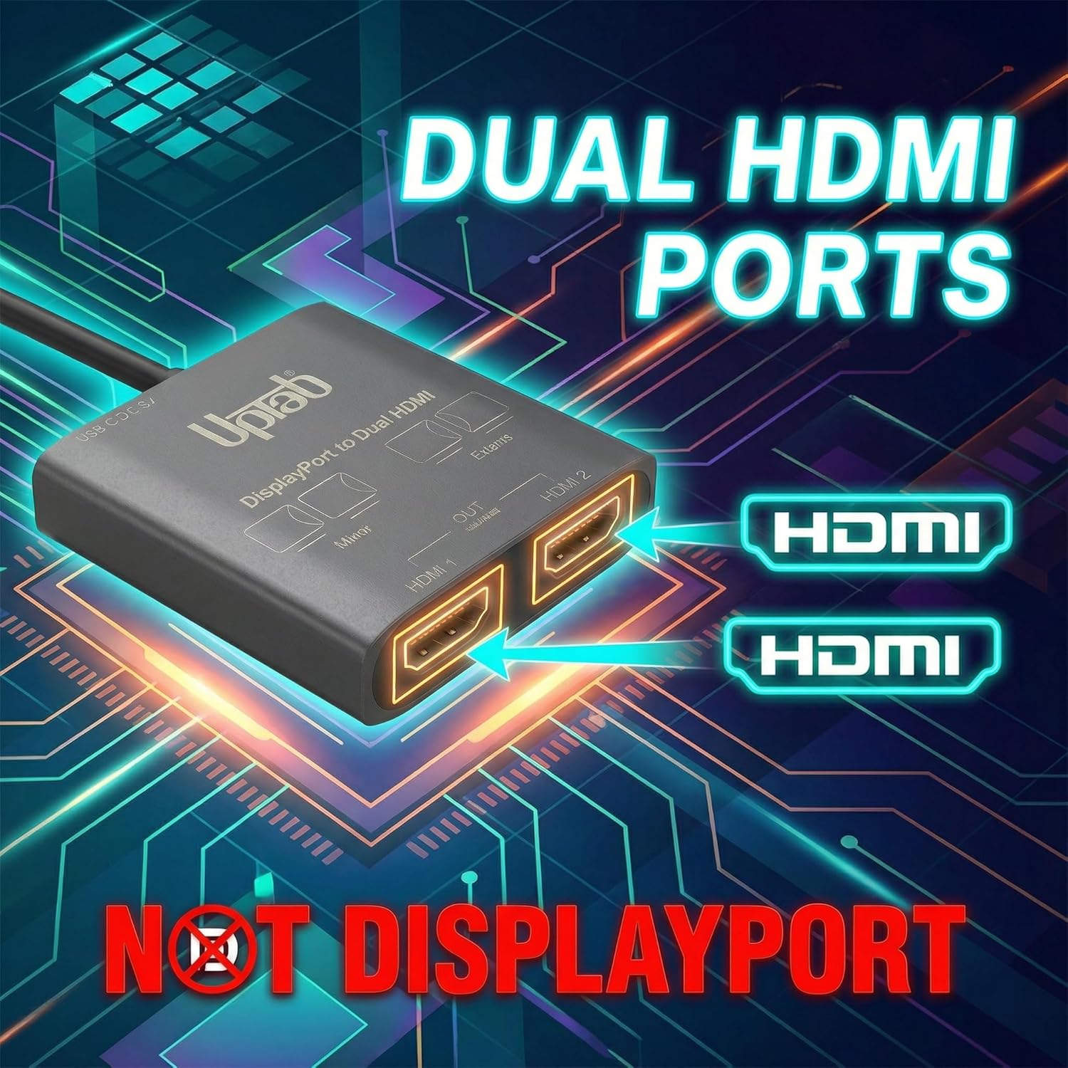 uptab DisplayPort to Dual HDMI Adapter 4K 60Hz Multi Monitor Splitter, Converter Dual Monitors Extended Display SST MST Hub, Display Port Extend 1 in 2 HDMI Out, DP to 2X HDMI 2.0