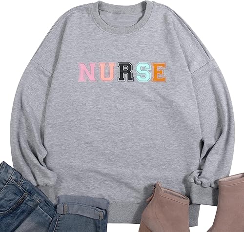 Miniatura 7 de HEBBE Sudaderas de enfermera para mujer, sudadera de gran tamaño para la escuela de enfermería, camiseta de enfermera registrada