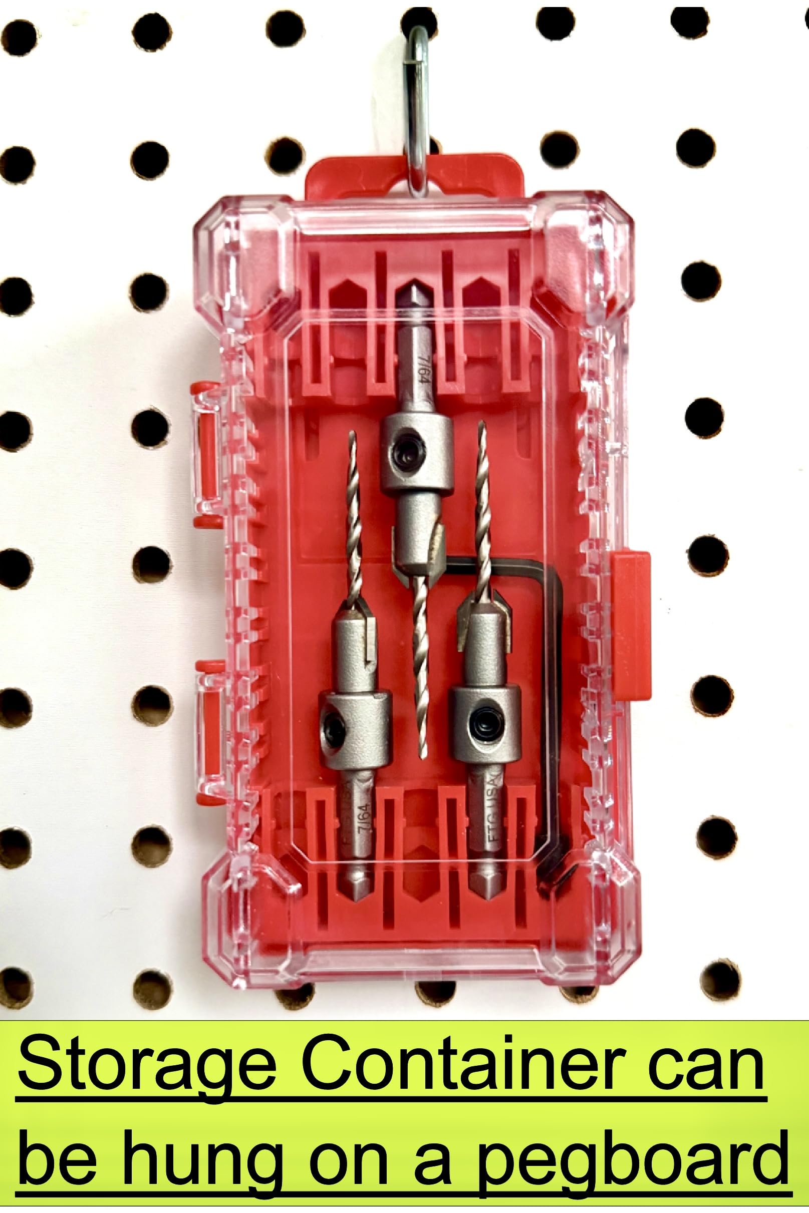 FTG USA 3 punte da trapano con punta in carburo di tungsteno #4 (7/64") con punta da trapano conica, codolo esagonale da 1/4", cambio rapido per la lavorazione del legno, con scatola portaoggetti