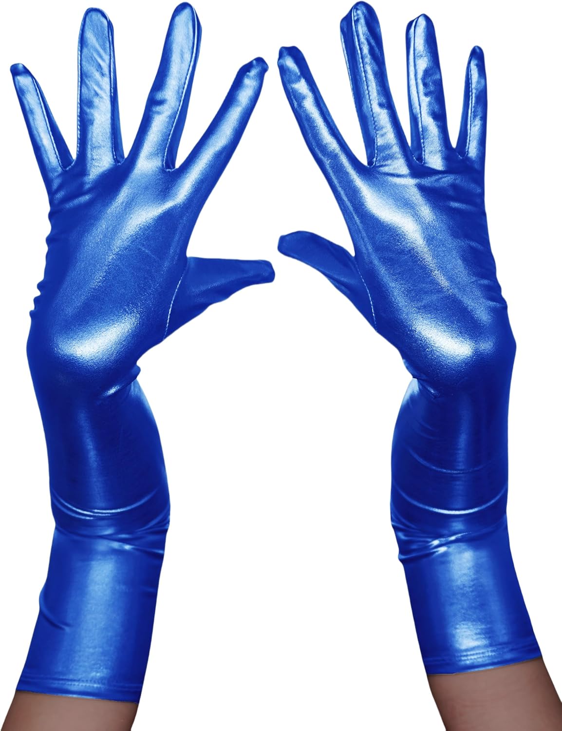 ATHX Women's Shiny Metallic Gloves Costume Wet Look 22" Elbow Length Halloween Cosplay Y2K Trendy Long Gloves