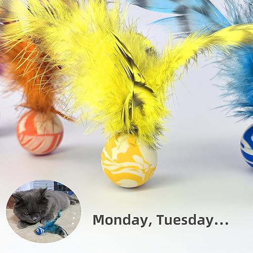 Miniatura 5 de Paquete de 5 juguetes interactivos para gatos, bolas inflables de plumas para gatos y gatitos de interior, goma natural y plumas reales, juguetes
