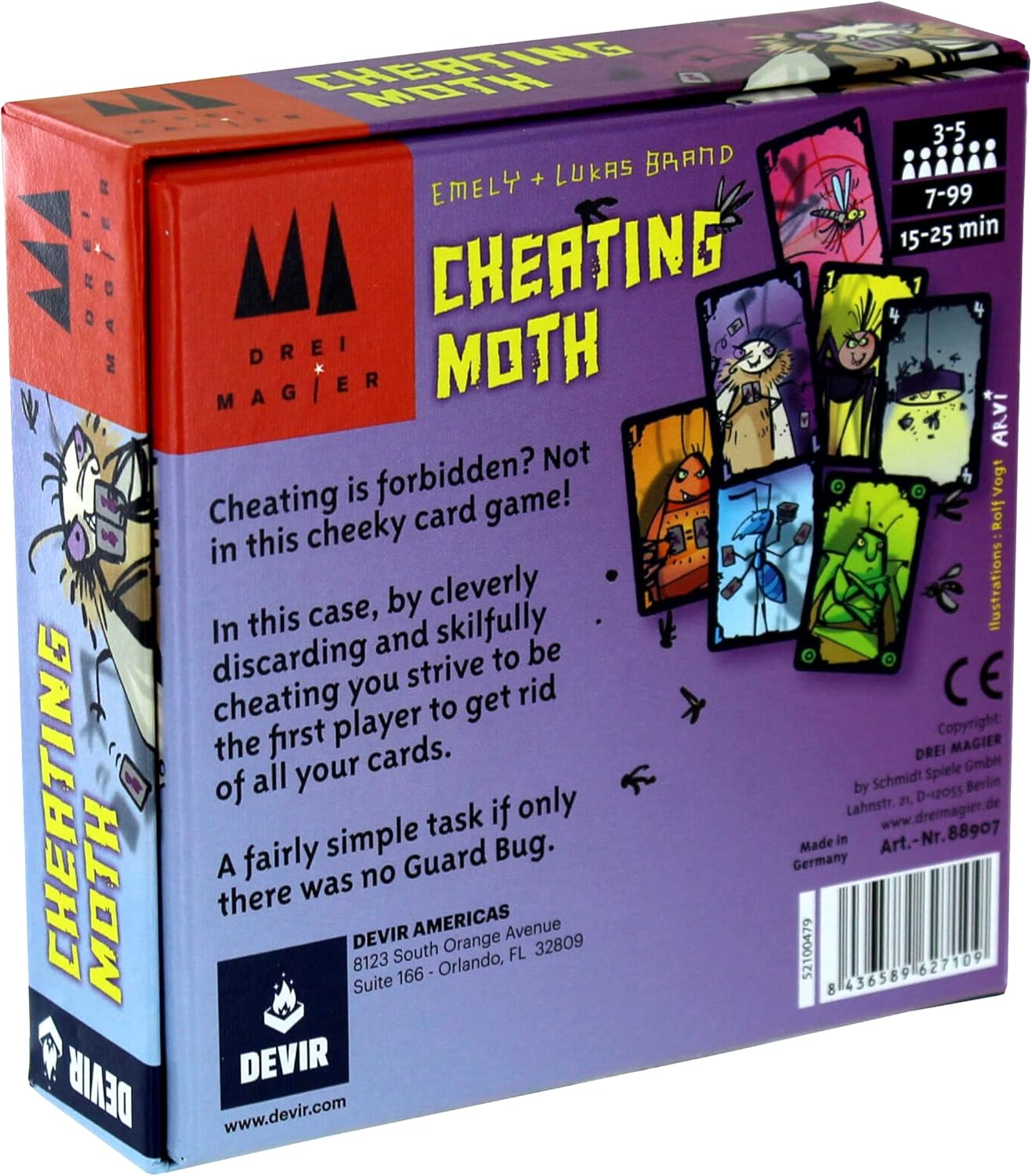 Devir - Cheating Moth Card Game – Funny Party Game of Bluffing, Cheating & Fast Reactions, Family Card Game, Ages 7+, 3–5 Players, 30 Playtime