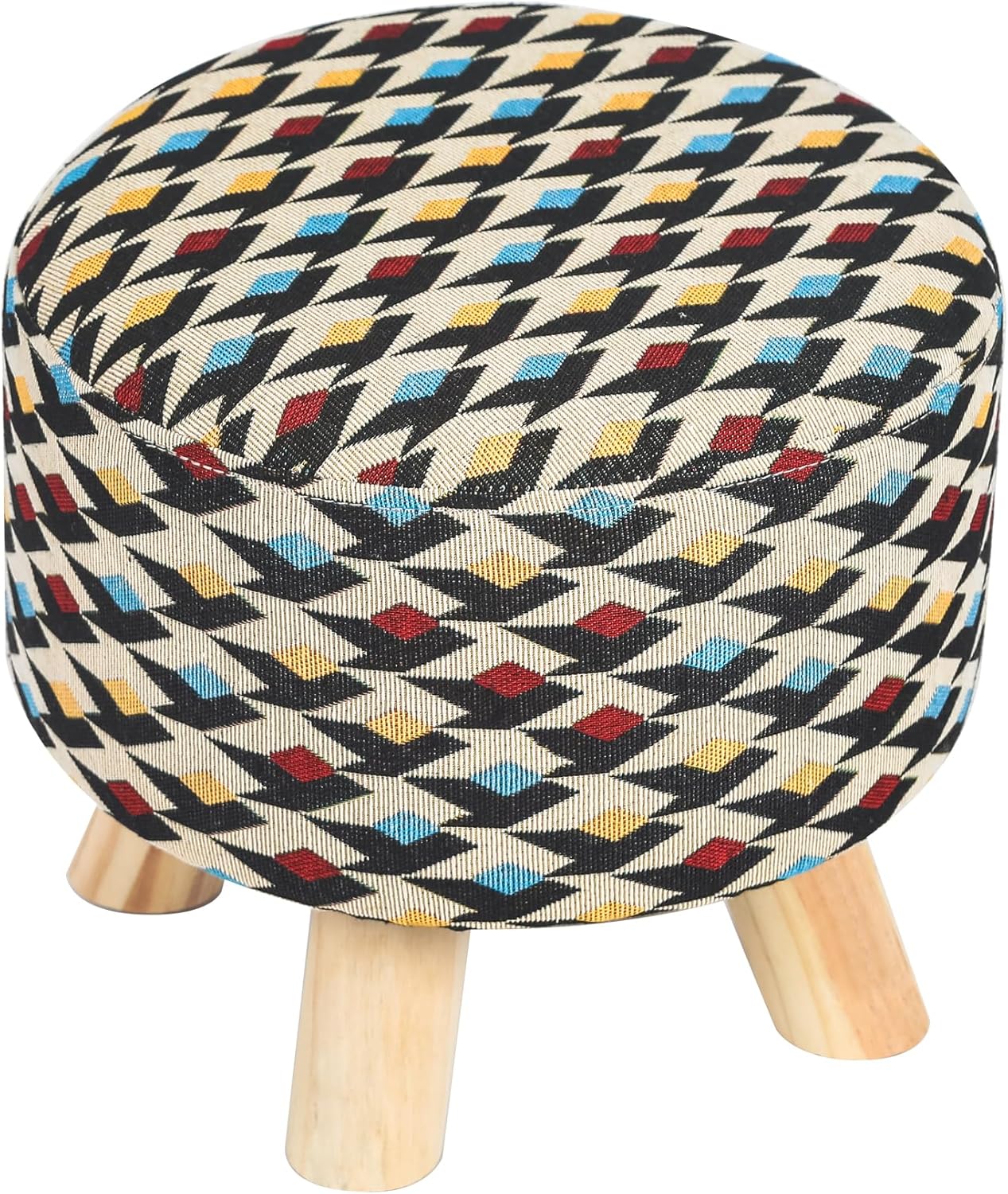 Asense 11-inch Round Ottoman Footstool,Small Padded Seat with Wood Legs,Foot Rest Stool for Living Room Bedroom Couch,Multi-Color