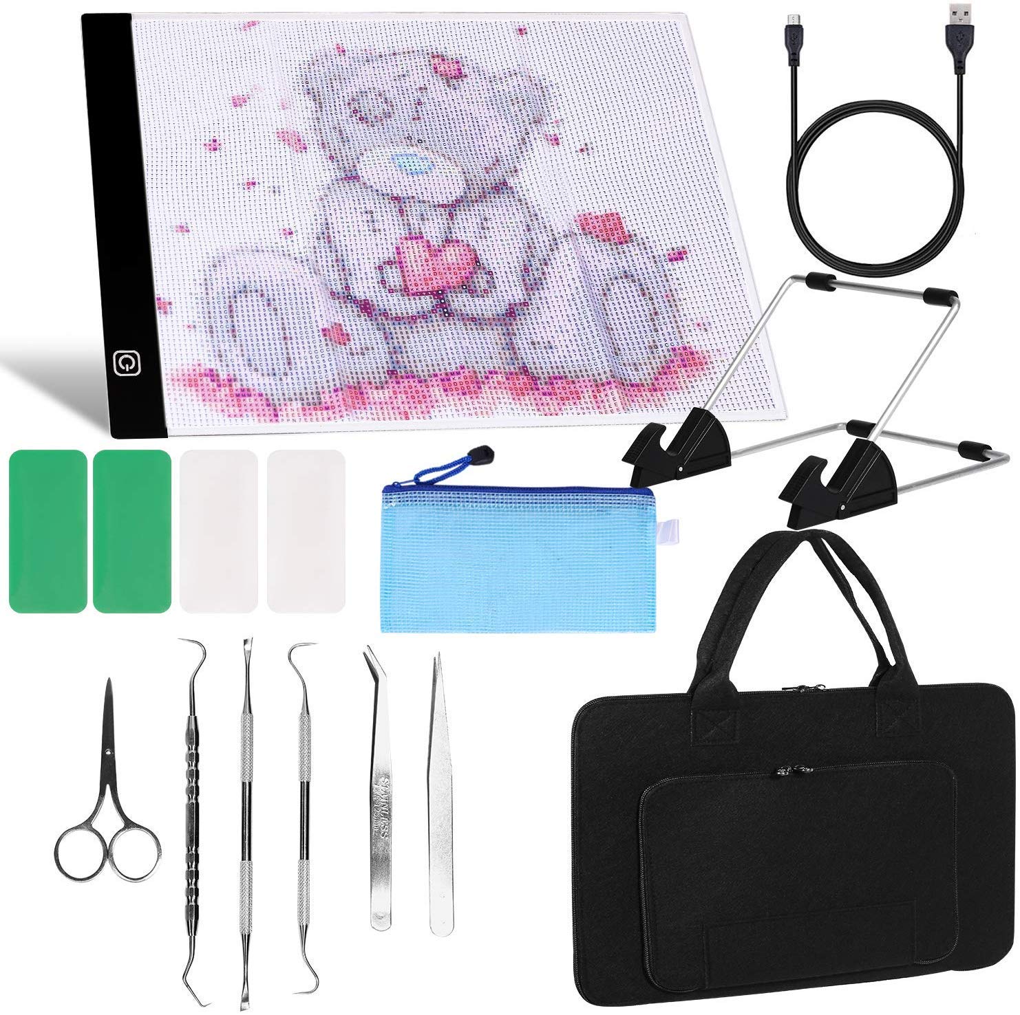 15 Pieces Craft Weeding Tools Set Craft Vinyl Tools with A4 Adjustable LED Light Box for Brightly See The Cut Lines Better