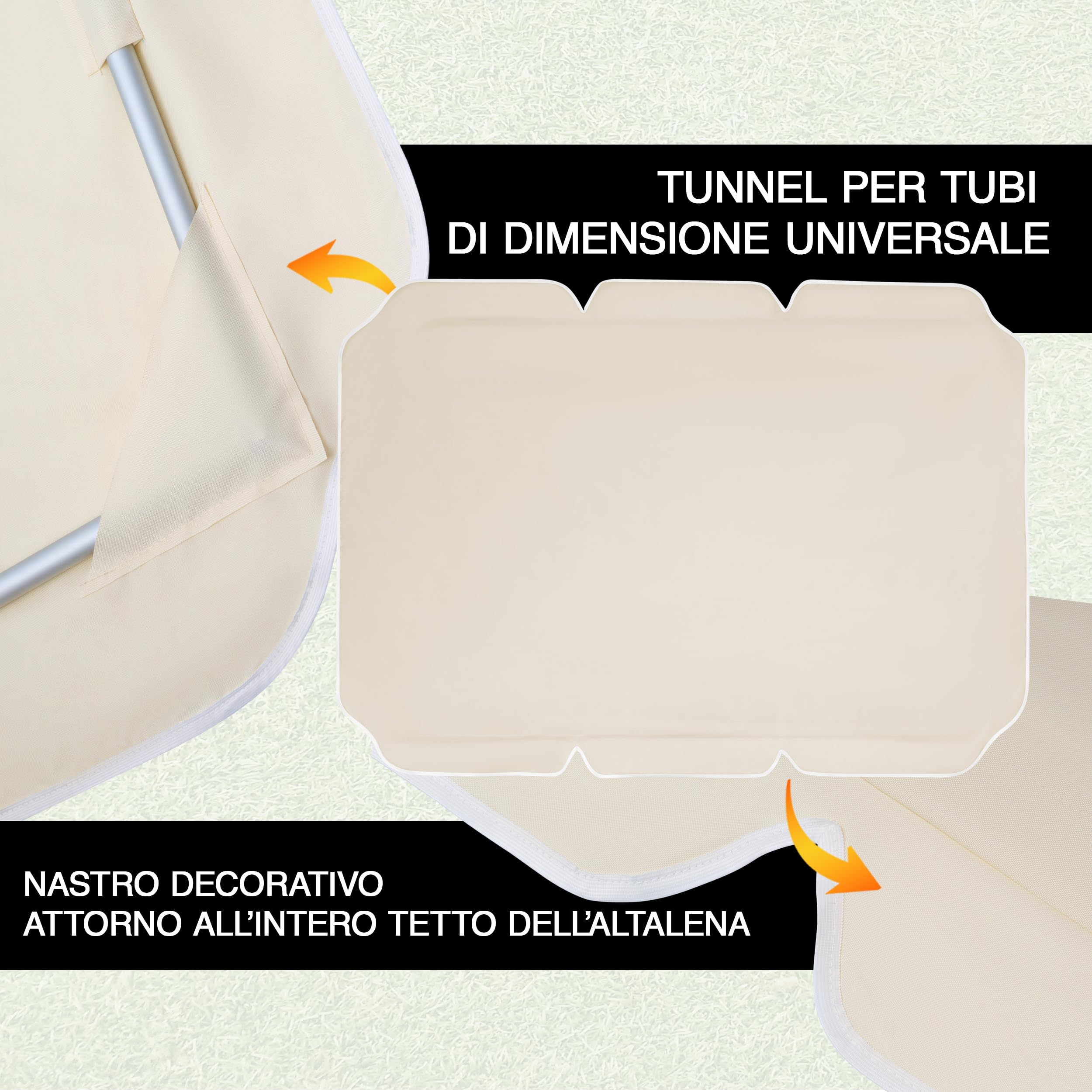 Tettuccio per Dondolo da Giardino 230 x 120 cm - Copertura Resistente al Sole e Pioggia - Colore Ecru