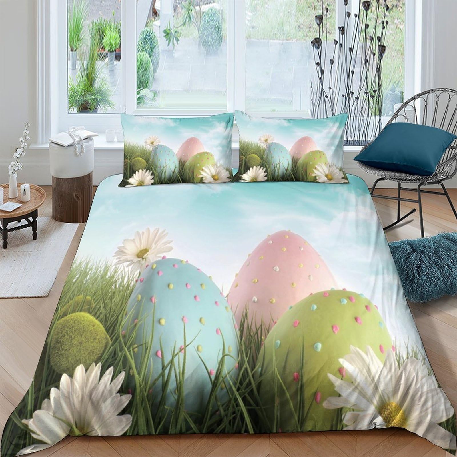 Ctjqhvkz Style-8 3D Printed Easter Egg Garden Fitted Sheet Microfiber Soft Pastel Spring Meadow Mattress Cover For Bedroom Guest Room Decor Single（135X200cm）