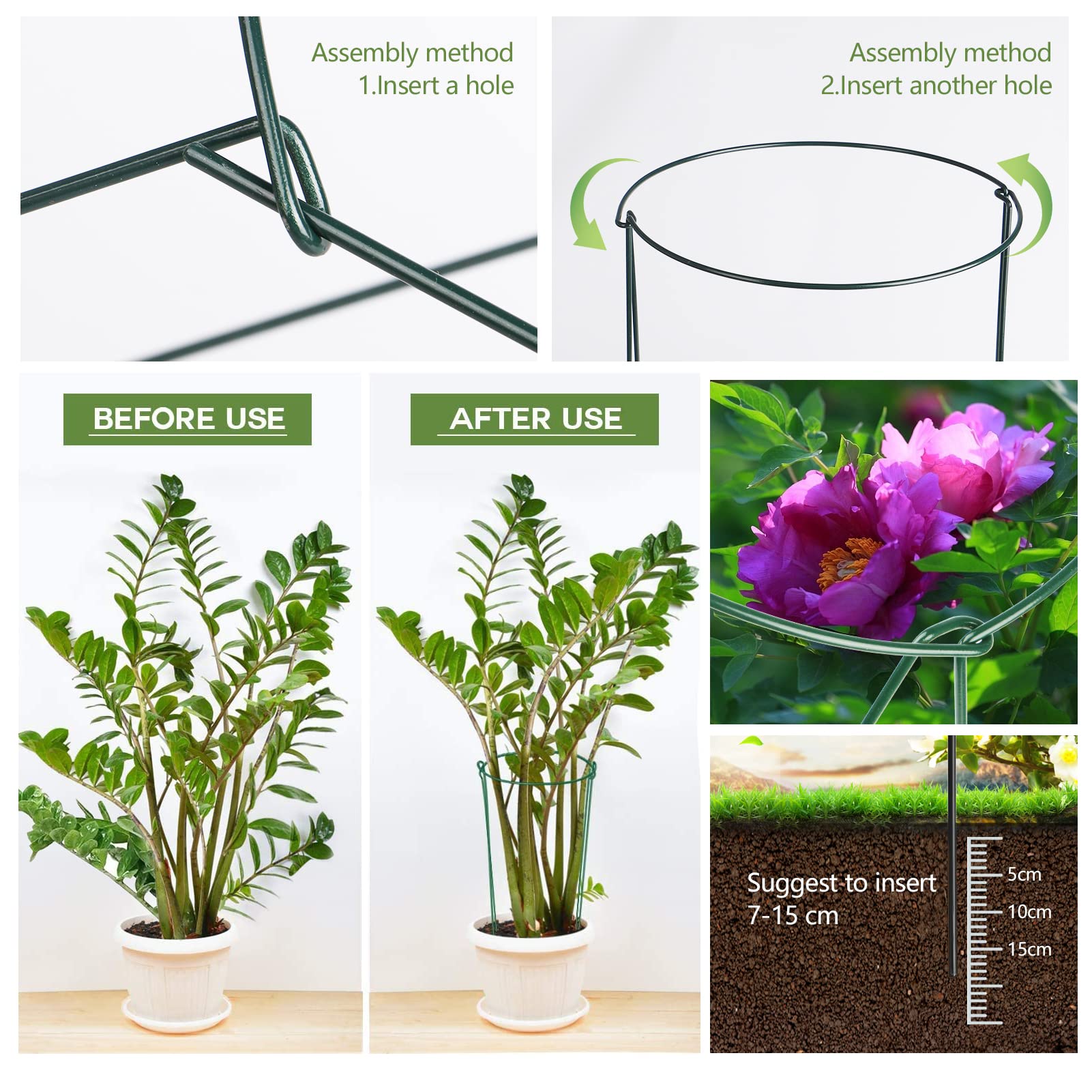 Sostegno Per Piante In Metallo – 6 Pezzi, Mezzo Cerchio, Altezza 40 Cm – Ideale Per Rose, Ortensie E Pomodori