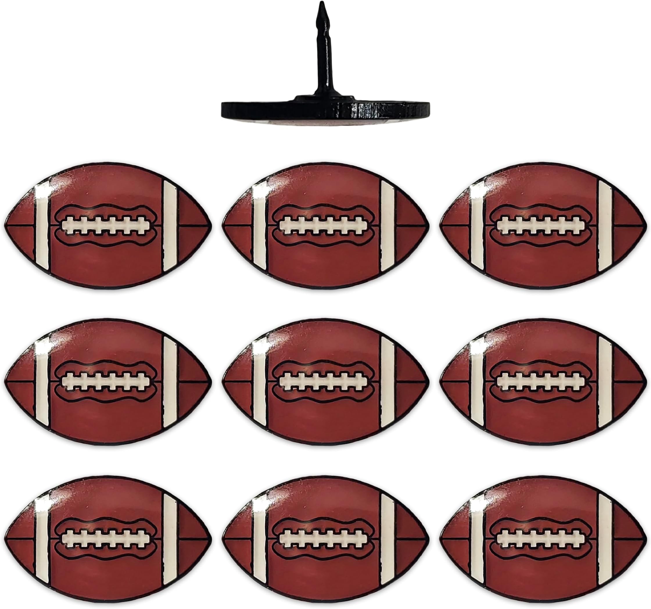 Football Push Pins, for Cork Board, Maps, or Lapel Pin Use, Designed in The USA, Football Pins, Set of 10