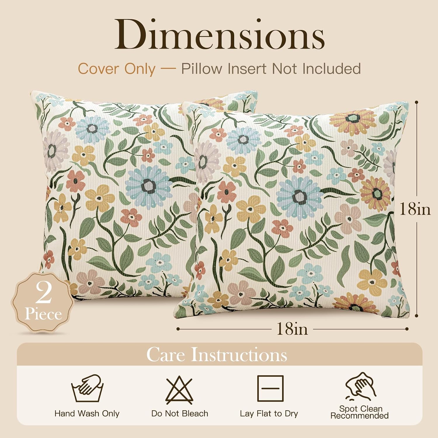 Print Pillow Covers 18x18 Inch Set of 2, Chenille Throw Pillow case, Seasonal Floral Decorative Square Decor Cushion Covers for Home Sofa Bed Couch
