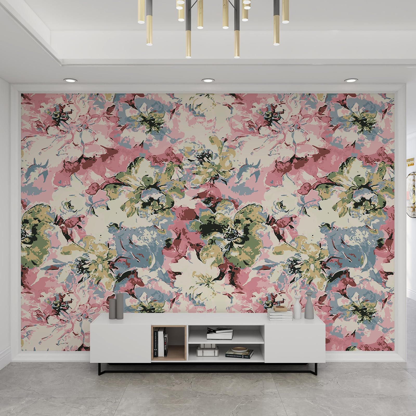 Papier peint à fleurs abstraites colorées grand format 250x175cm pour salon et chambre