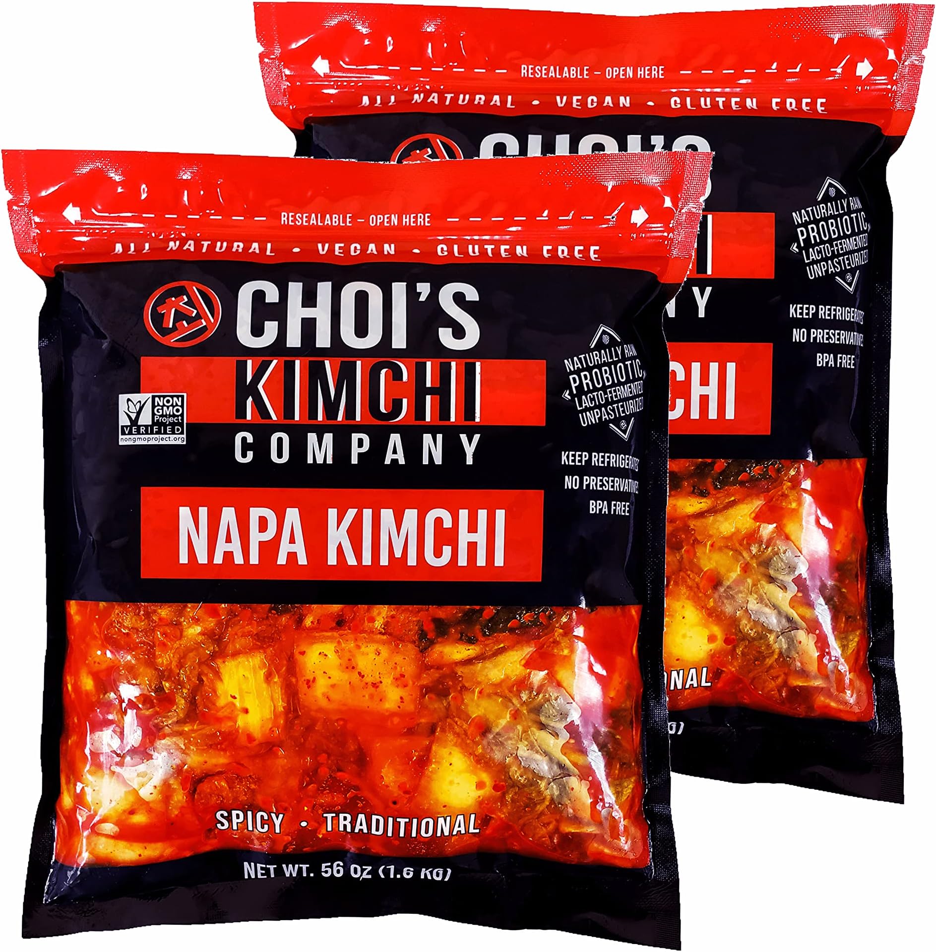 (2 Pack) Half Gallon (7 lbs.) Spicy Napa Cabbage Kimchi [Vegan, Gluten Free, Non-GMO, Probiotic] by Choi's Kimchi Co. Made in USA.