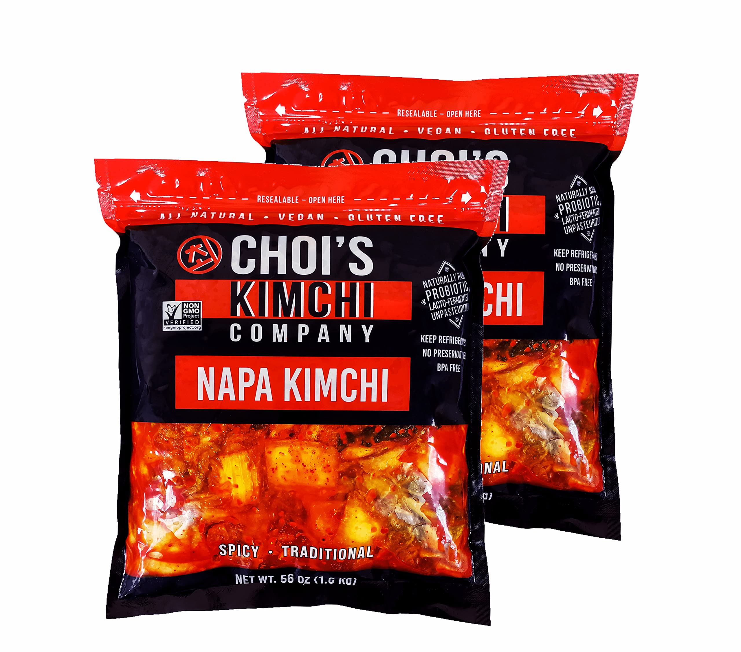 (2 Pack) Half Gallon (7 lbs.) Spicy Napa Cabbage Kimchi [Vegan, Gluten Free, Non-GMO, Probiotic] by Choi's Kimchi Co. Made in USA.