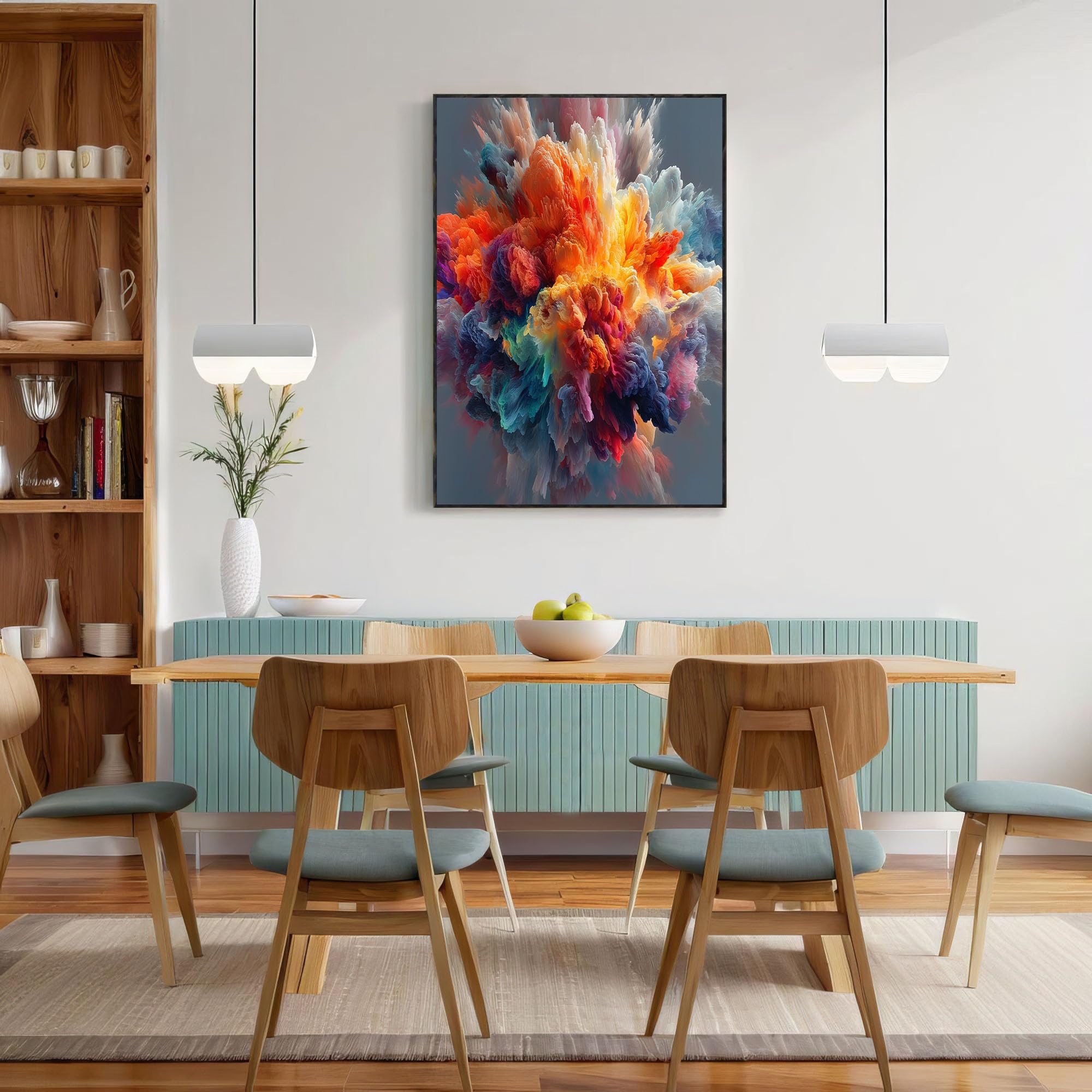 Moderne Bilder Wohnzimmer Poster 80x120cm Hochformat, Abstrakt Explosion Wolken Bunt Leinwand Bilder Deko, Wandbilder für Wohnzimmer Schlafzimmer Ohne Rahmen