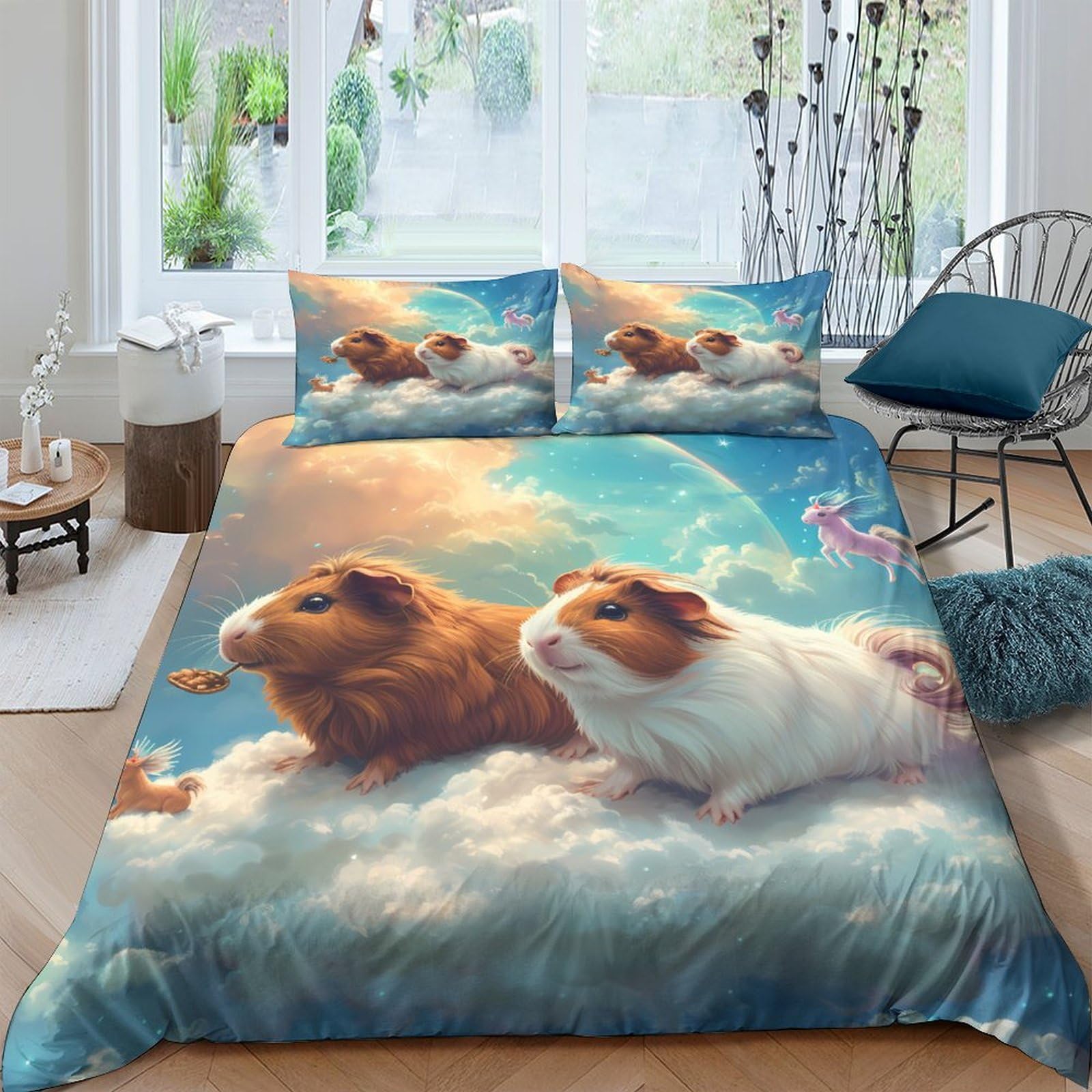 Ctjqhvkz Style-3 3D Printed Cute Guinea Pig Fitted Sheet Microfiber Soft Animal Clouds Bed Cover For Bedroom Dorm Room Decor Single（135X200cm）