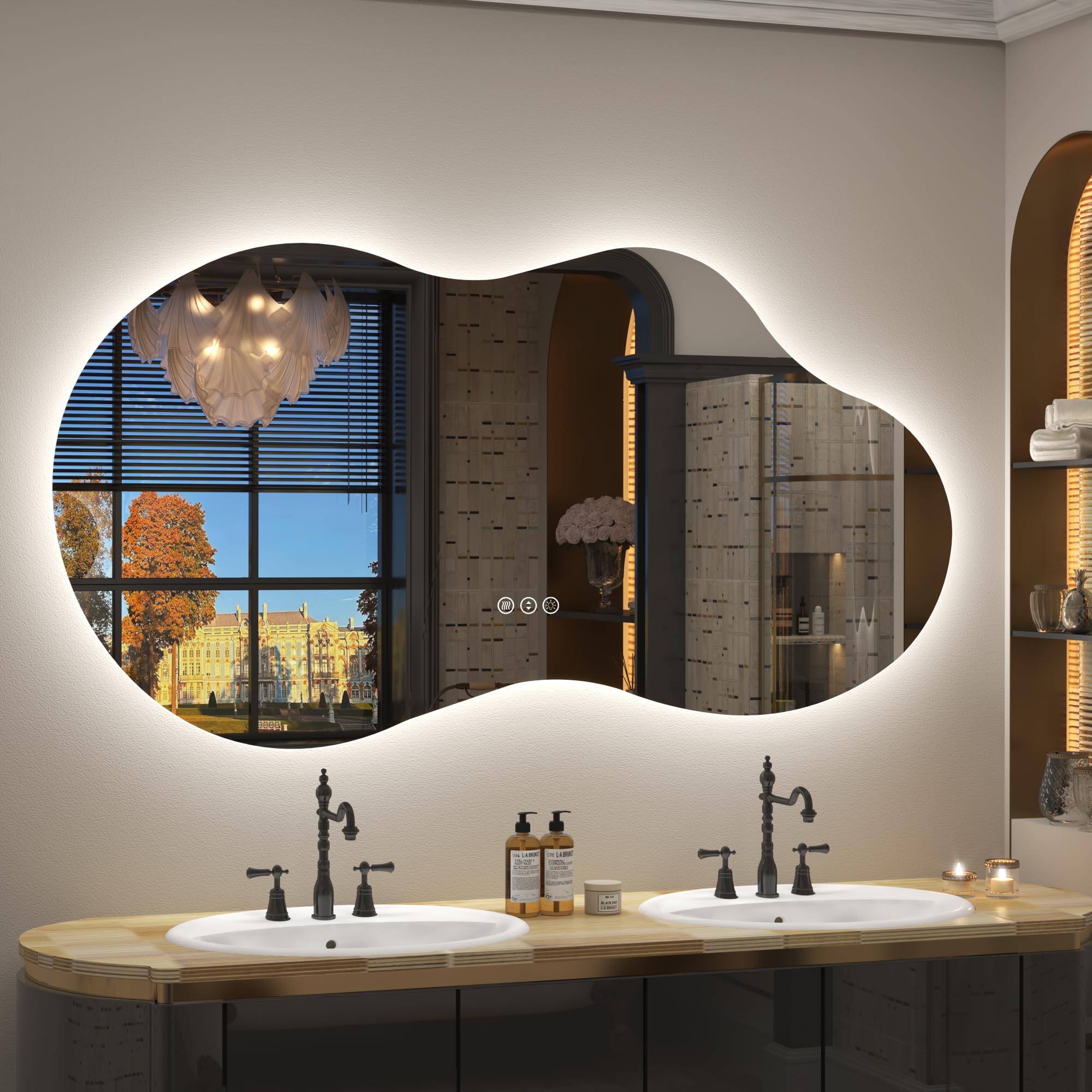 60x32 Inch Irregular Cloud LED Bathroom Mirror with Lights