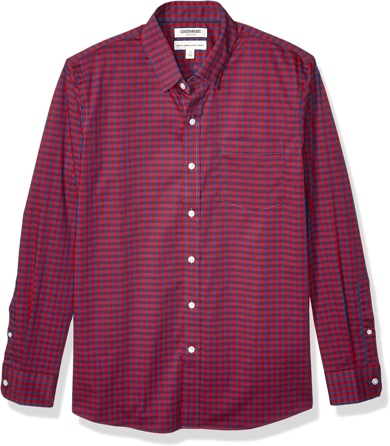 Goodthreads Men's Standard-Fit Long-Sleeve Wrinkle Resistant Comfort Stretch Poplin Shirt with Easy-Care