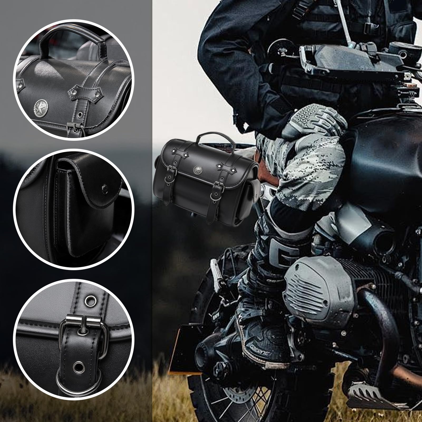 Generisch Borse da sella per moto, borsa per portapacchi con grande capacità, borsa per attrezzi in pelle impermeabile
