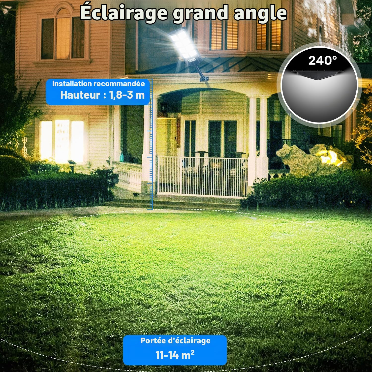Lampadaire Solaire Extérieur LED 6500K avec Détecteur de Mouvement, IP65 Étanche Projecteur Solaire Lampadaire de Jardin Spot Solaire Éclairage Lumières de Sécurité avec Télécommande (lot de 4)