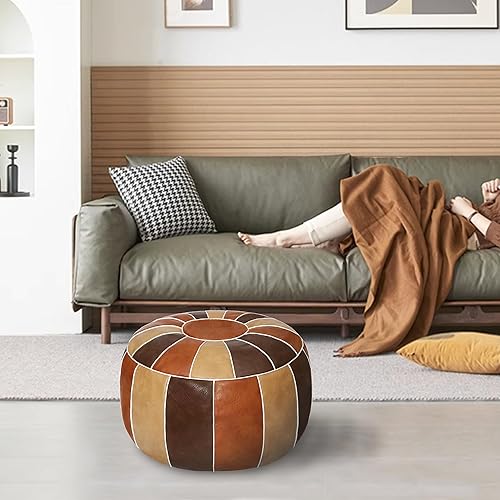 Miniatura 41 de Thgonwid Puf de almacenamiento marroquí sin rellenar, asiento otomano hecho a mano, de piel sintética, reposapiés, para sala de estar, dormitorio o