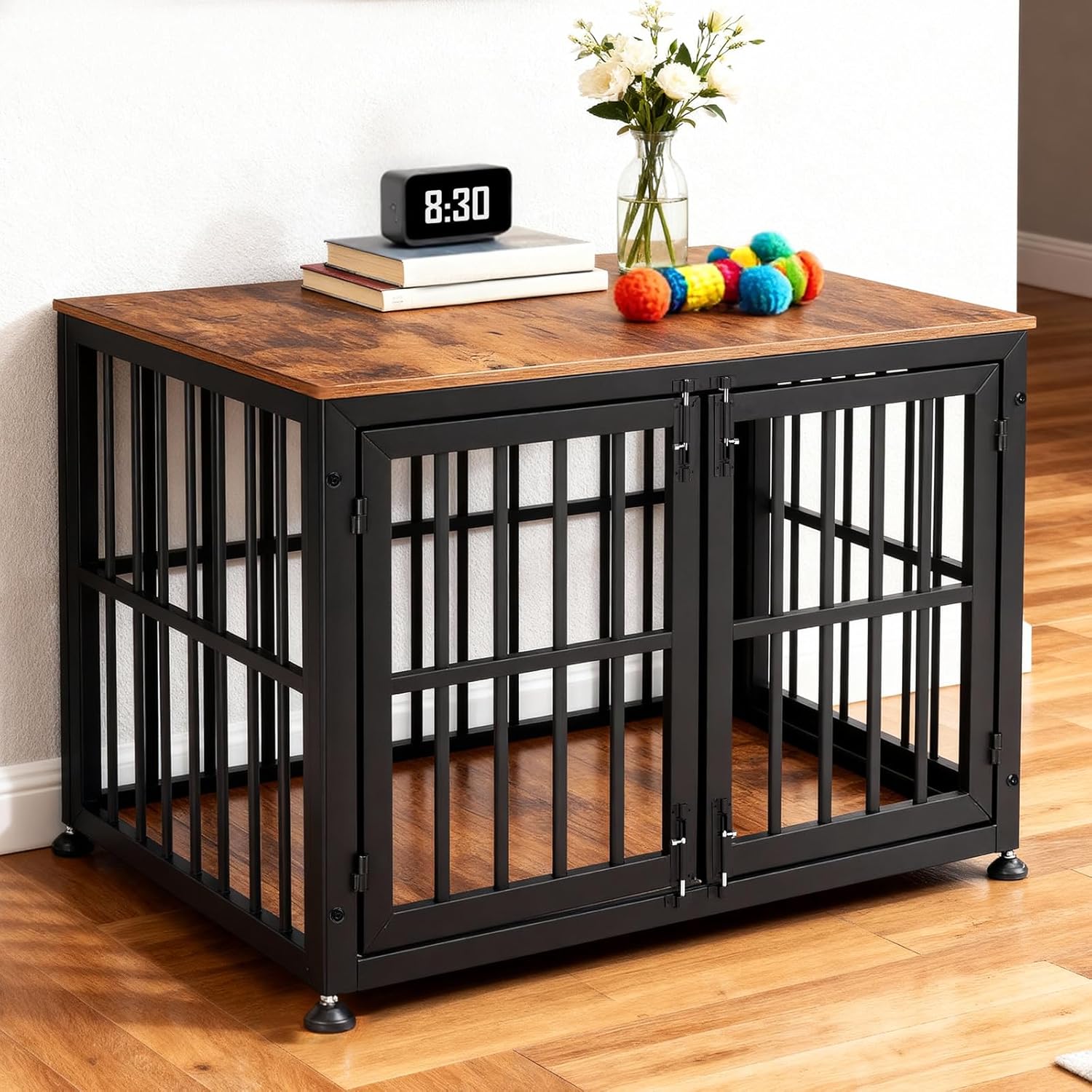 Oranland 42 Inch Heavy Duty Dog Crate Furniture,Dog Kennel Furniture Indoor for Large and Medium Dogs,Decorative Pet House End Table, 0.8 Inch Steel Tubes Wooden Cage/Max Load Capacity 300lbs/Black