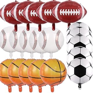 20 Pieces Sports Balloons Set, Large Foil Mylar Basketball Balloons Football Balloons Soccer Balloons Baseball Balloons for Boys Baby Shower Decorations Sports Event Birthday Party Supplies