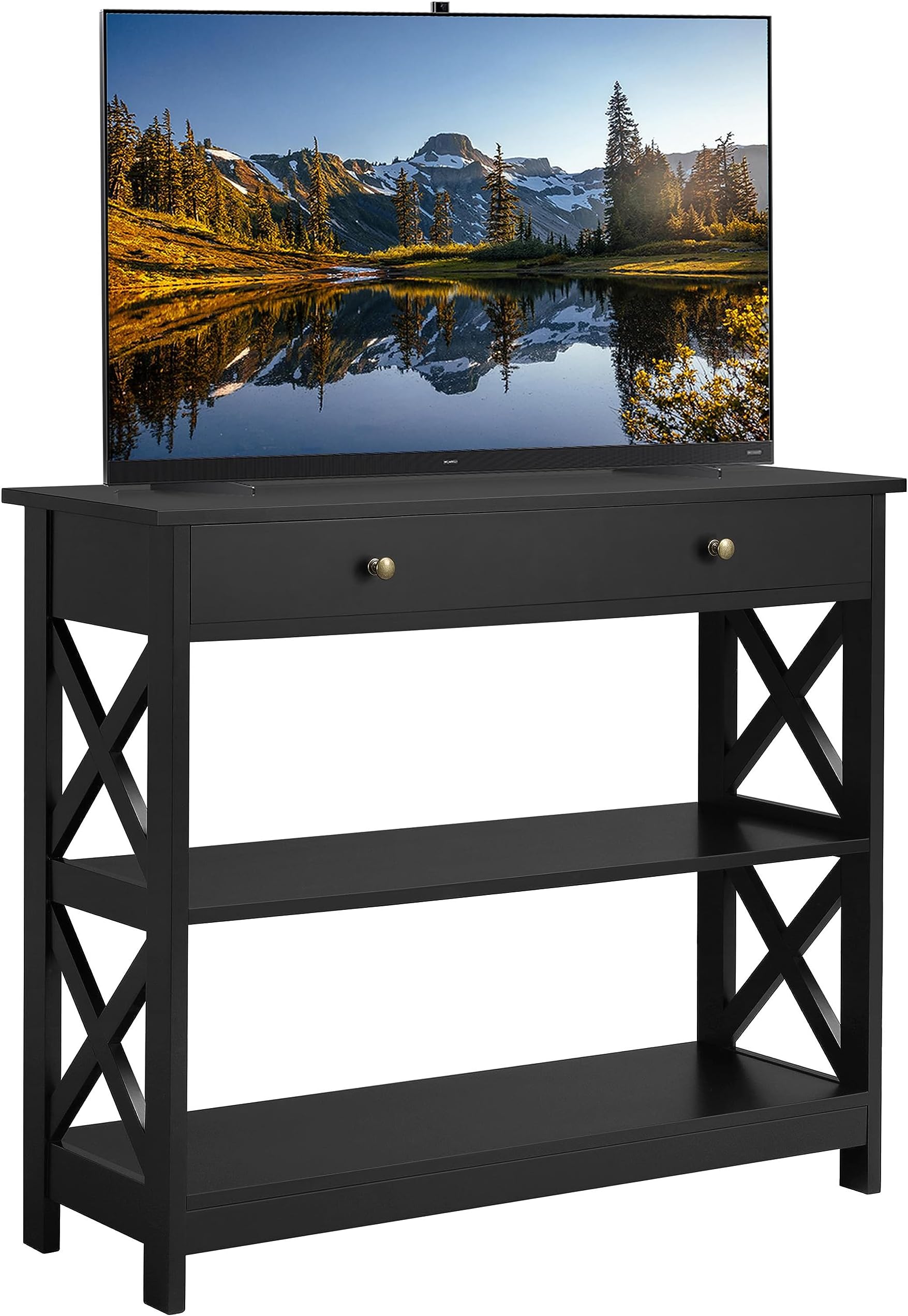 TV Stand, Entertainment Center with Drawer, 39.5" Media Console Table for TV with 2 Open Shelves for Bedroom, Living Room, Entryway, Black