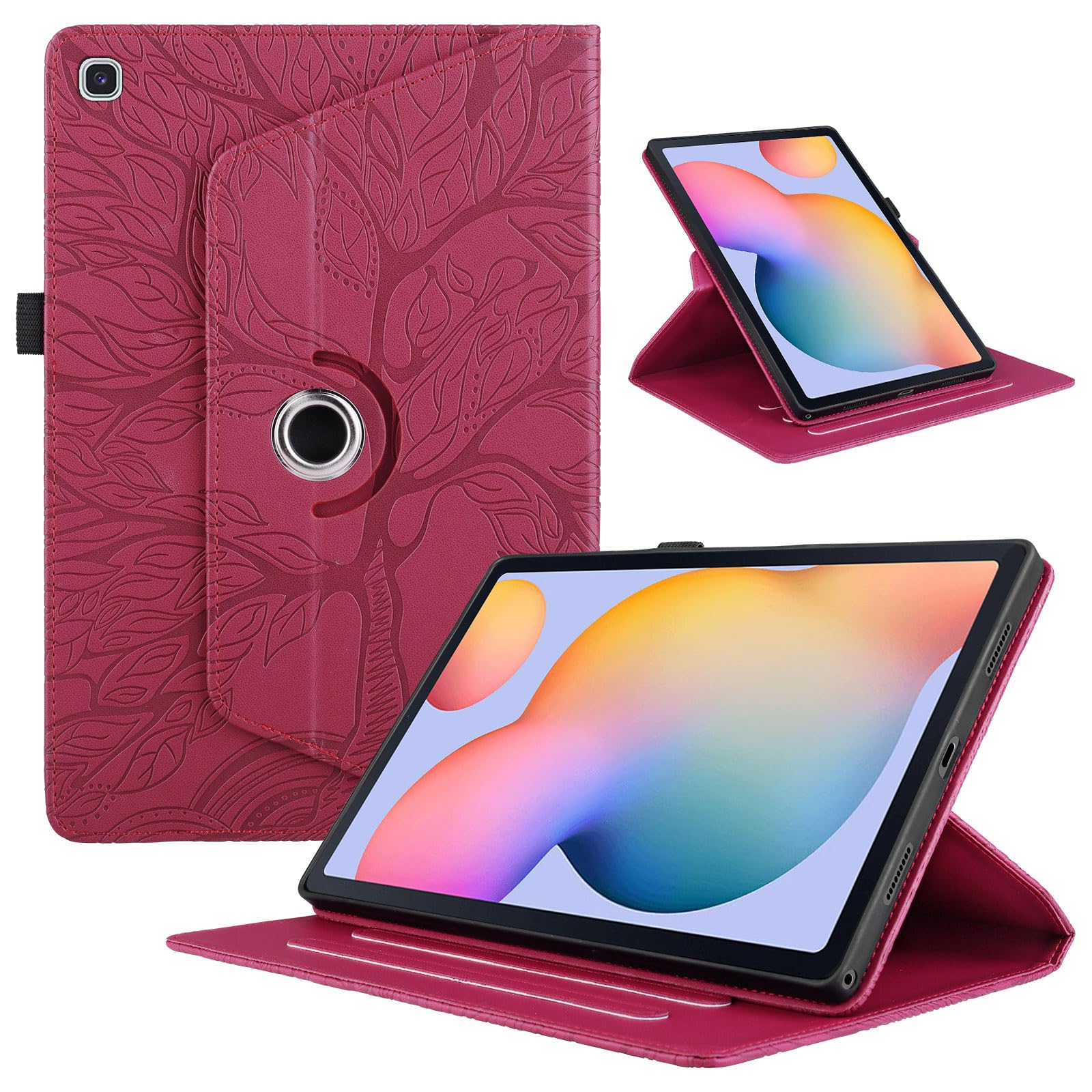 Funda para Samsung Galaxy Tab S9/ S8/ S7 11" (SM-X710/X700/T870) PU Cuero Tablets Protectora Cover 360°Carcasa Giratoria de ángulo Múltiple Stand Función Tablets Funda,Rojo Árboles — view 34