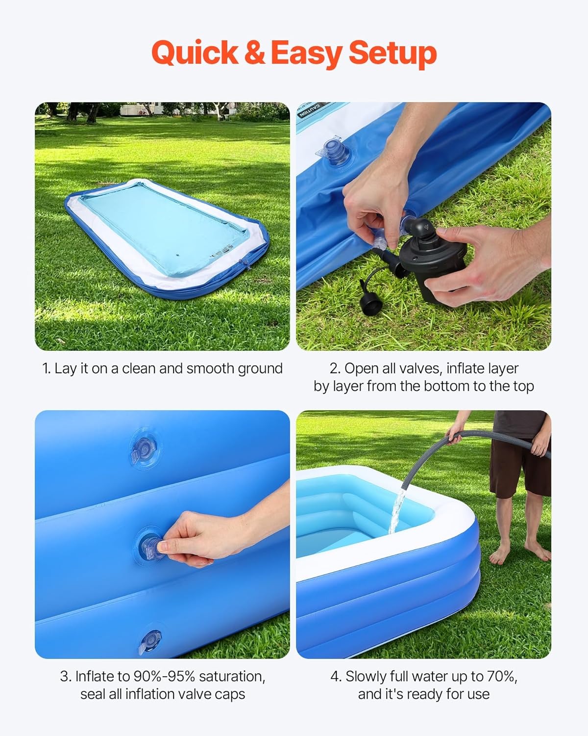 VEVOR Inflatable Pool, 118 x 67 x 20 inch Large Inflatable Swimming Pool, Family Large Swimming Pools with Repair Patches, Blow Up Pools for Kids, Adults, Family, Indoor Outdoor, Summer Water Party