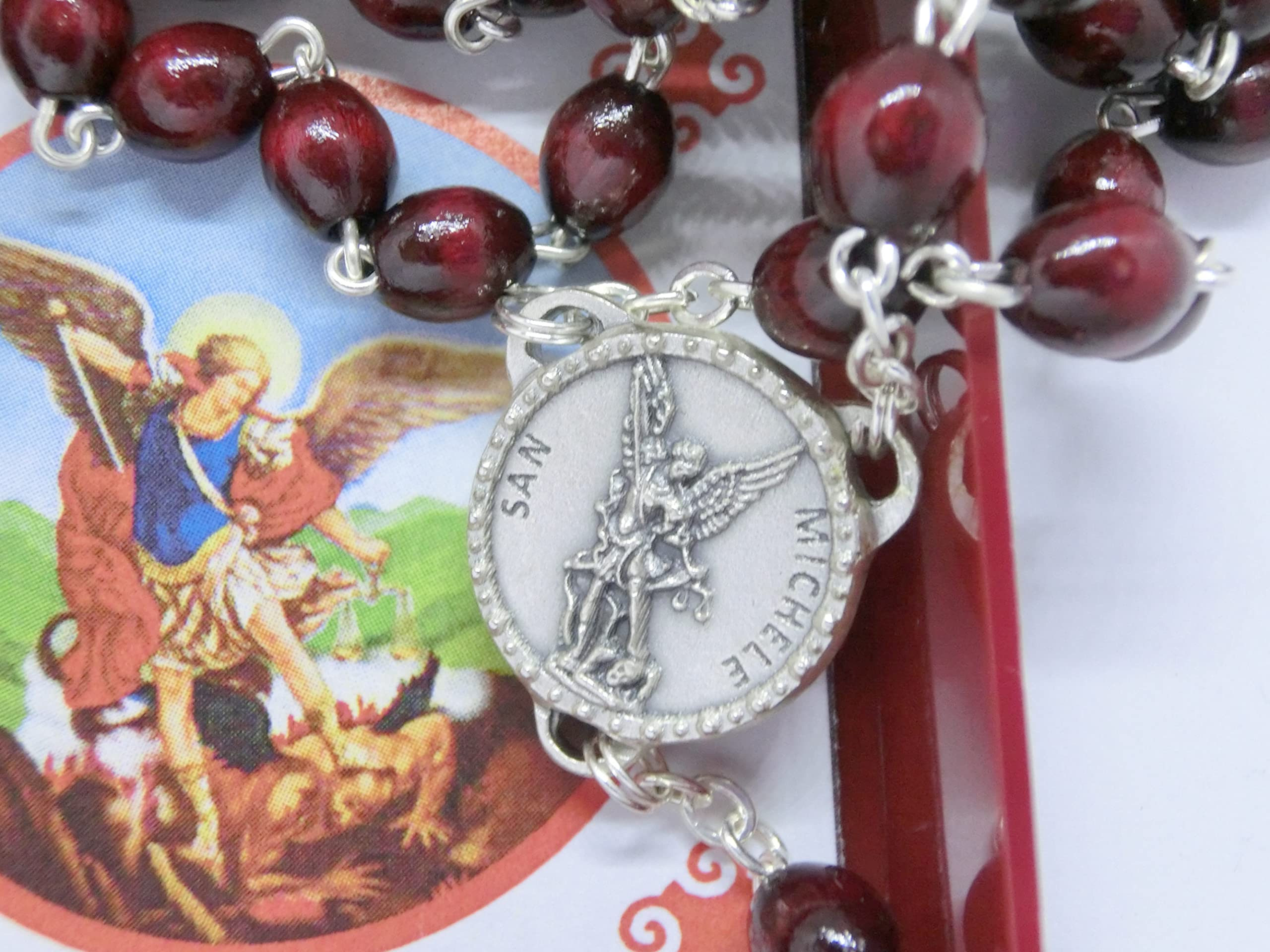 Rosario Di San Michele Arcangelo Blu - 50 Grani In Legno Con Medaglia, Made In Italy - Foto 9